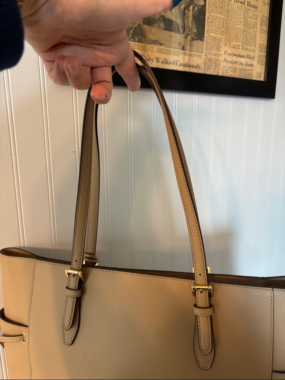 Michael Kors Gilly Camel Leather Tote with Gold MK Charm - Picture 6 of 16